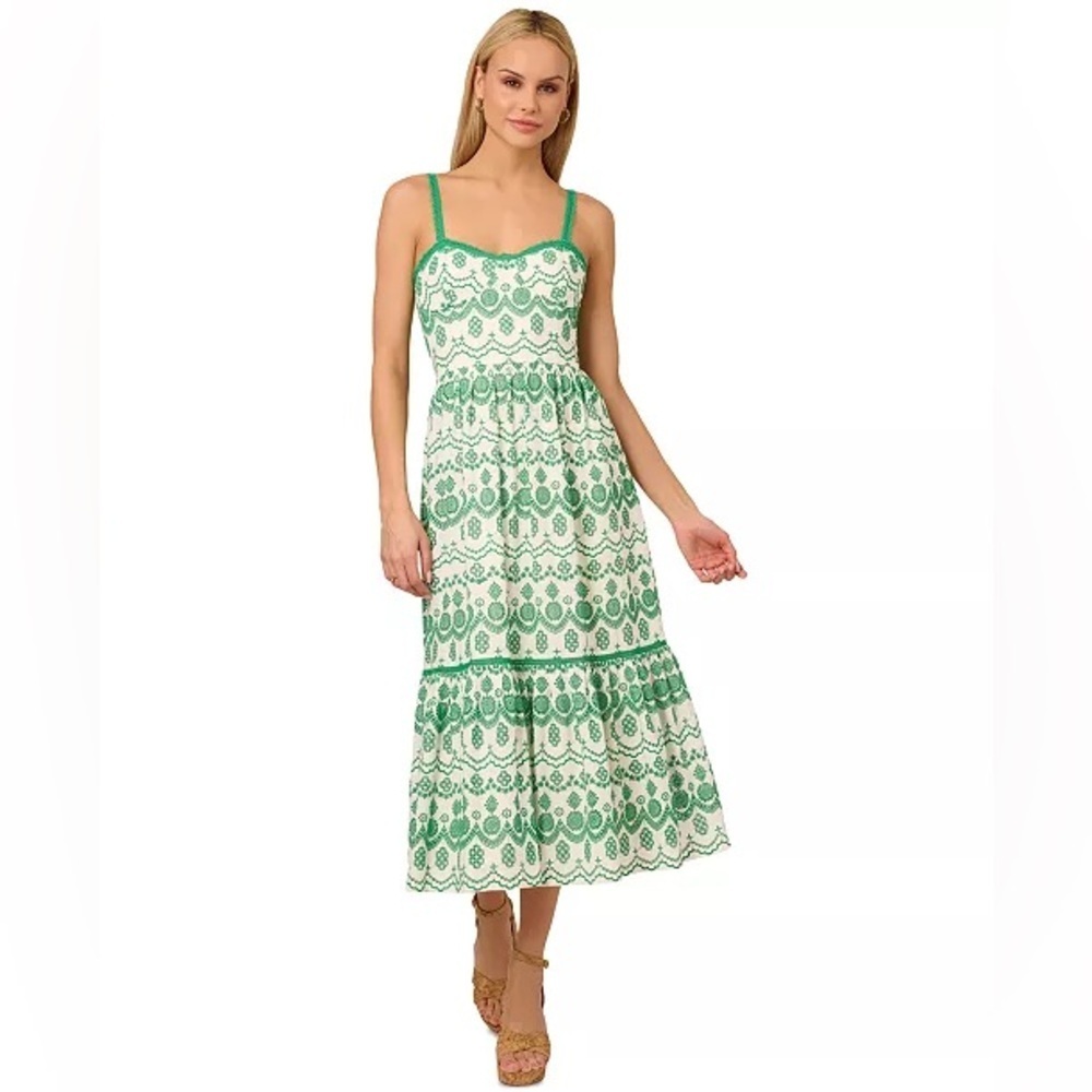 Adrianna Papell (G4) Women's Cotton Eyelet Midi Dress NWT SIZE 10